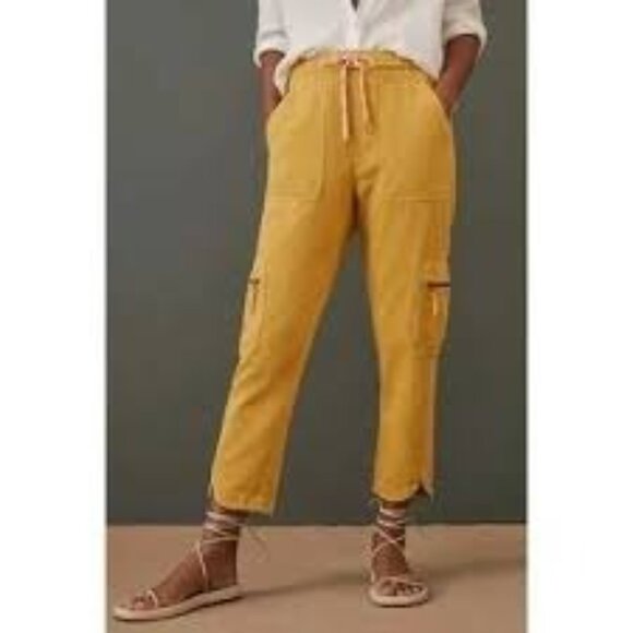 Anthropologie Pilcro Cottage Utility Pants Yellow Elastic Waist Medium - Picture 2 of 7